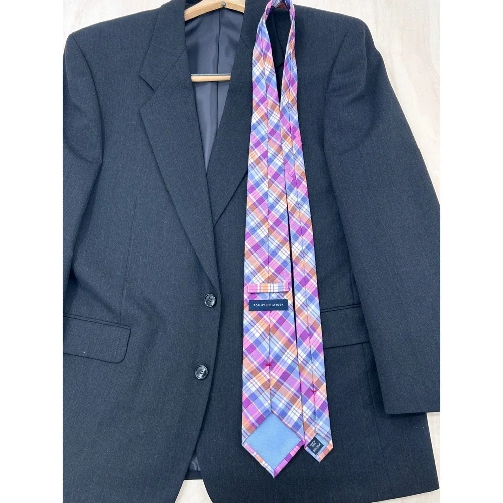 Tommy Hilfiger Pink Plaid Silk Tie‎ Preppy Coastal Prep Old Money Tie Belt 3.25